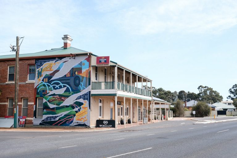 mage of the Once Upon A Time Mural on the Wokalup Tavern wall