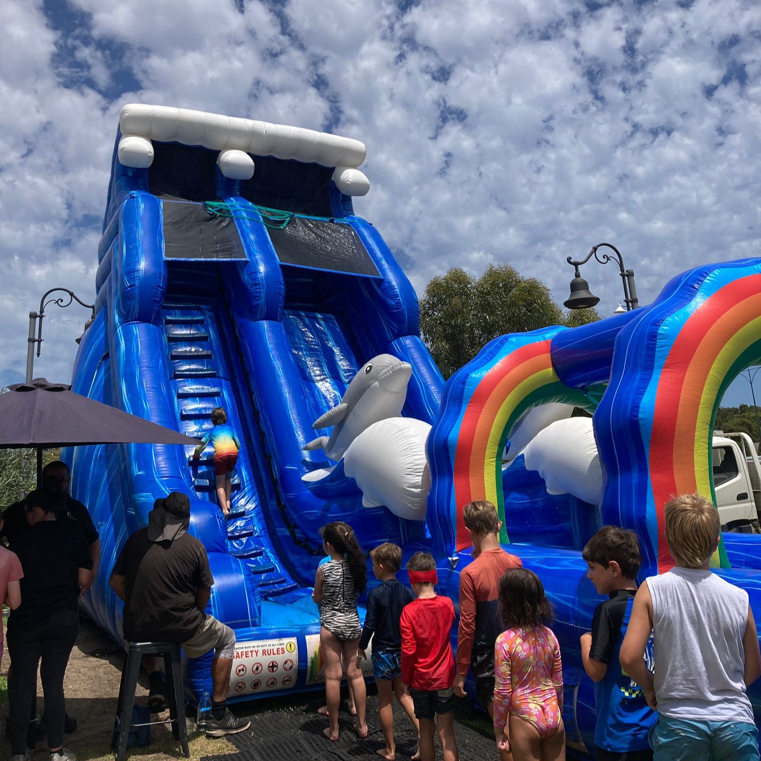 Image of the famous water slide at the Treendale farm Hotel