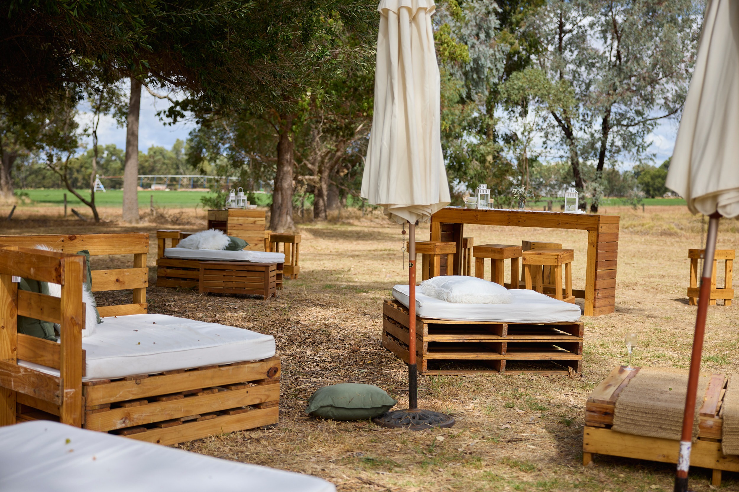 Image of an event setup with comfortable seating in nature